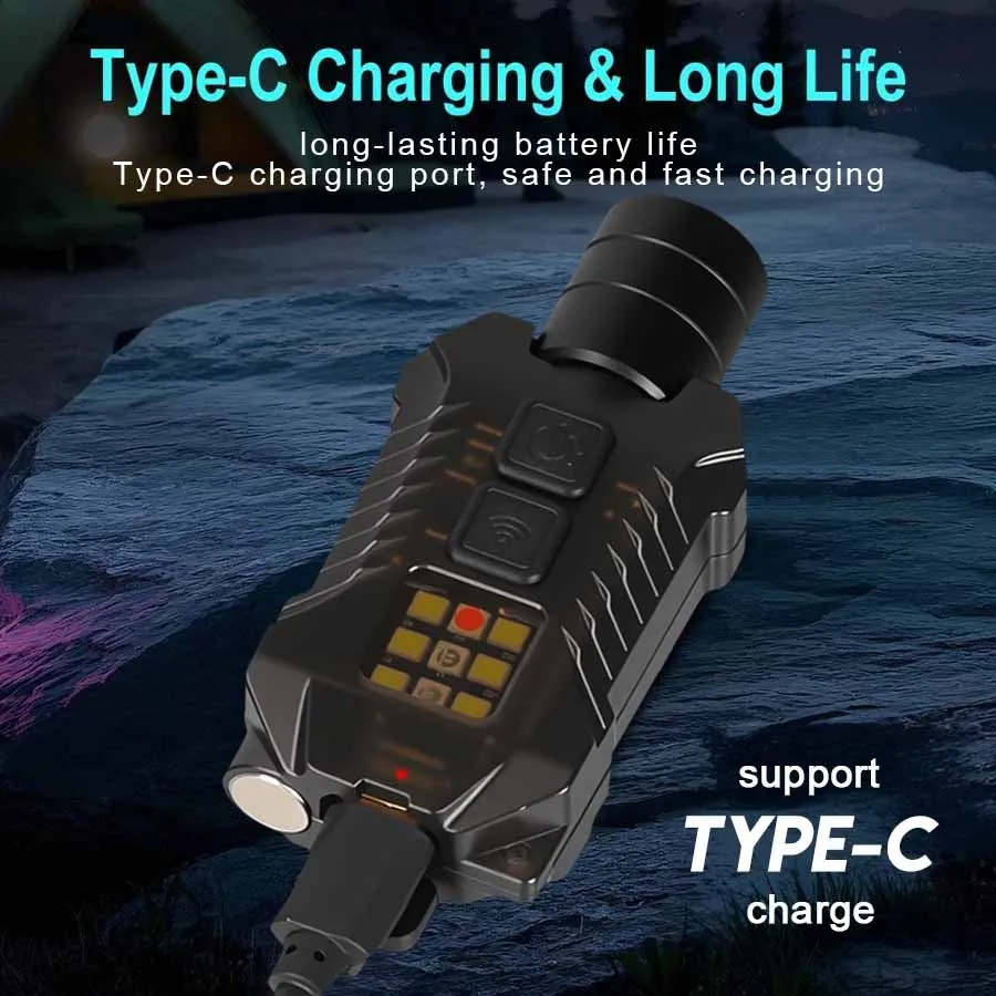 Torcia EDC potente ricaricabile Proiettore zoomabile portatile con coda Forte mini lanterna da campeggio impermeabile per l'escursionismo