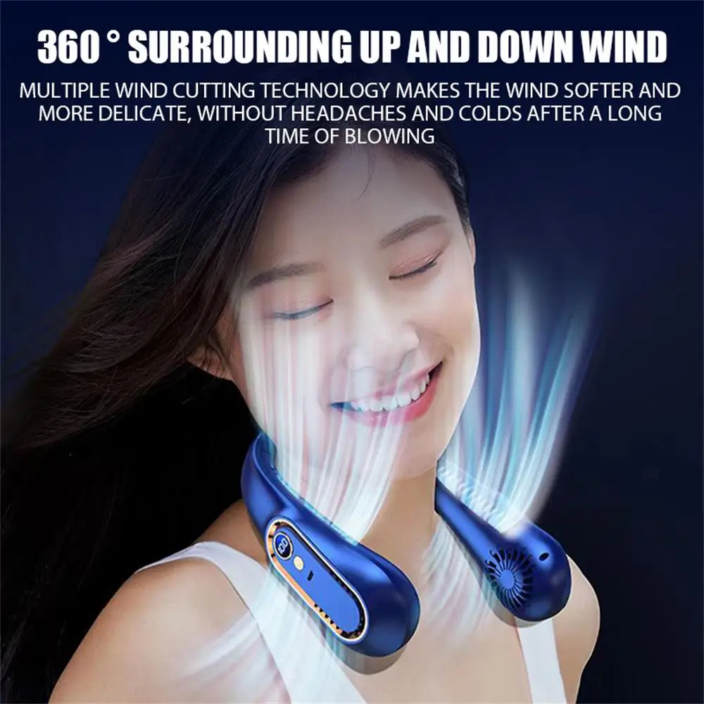 Miniventilador portátil para colgar en el cuello, ventilador sin aspas, banda para el cuello, recargable por USB, pantalla Digital eléctrica, Enfriador de aire