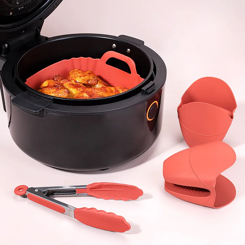 Silicone Air Fryers Oven Baking Tray Pizza Fried Chicken Airfryer Silicone Basket Reusable Airfryer Pan Liner Accessories