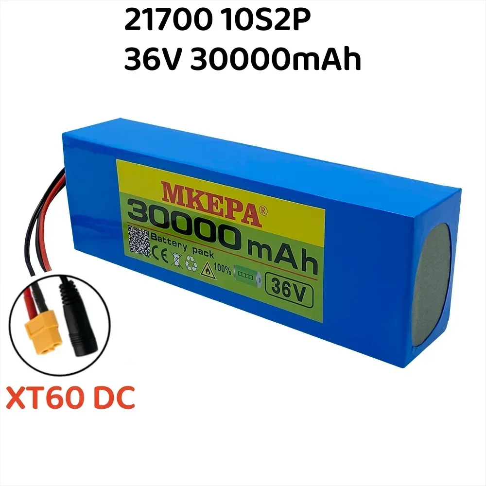 Paquete de batería de 36V 21700 30AH 5C, 10S2P 30000mAh 500W de alta potencia, adecuado para baterías de bicicleta eléctrica + BMS