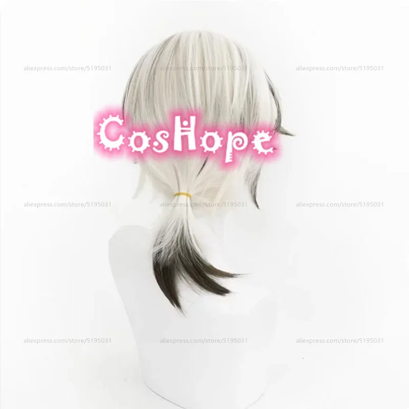 أرلان شعر مستعار تأثيري 35 سنتيمتر شعر مستعار قصير فضي أبيض أسود شعر مستعار أنيمي تأثيري شعر مستعار صناعي مقاوم للحرارة الباروكات