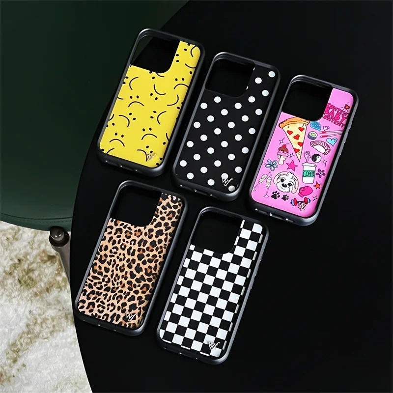 Wildflower Cute Brown Leopard Phone Case For iPhone 15 16 14 13 12 Pro Max Plus WF Origin Pizza Smile Lens Protect Back Cover