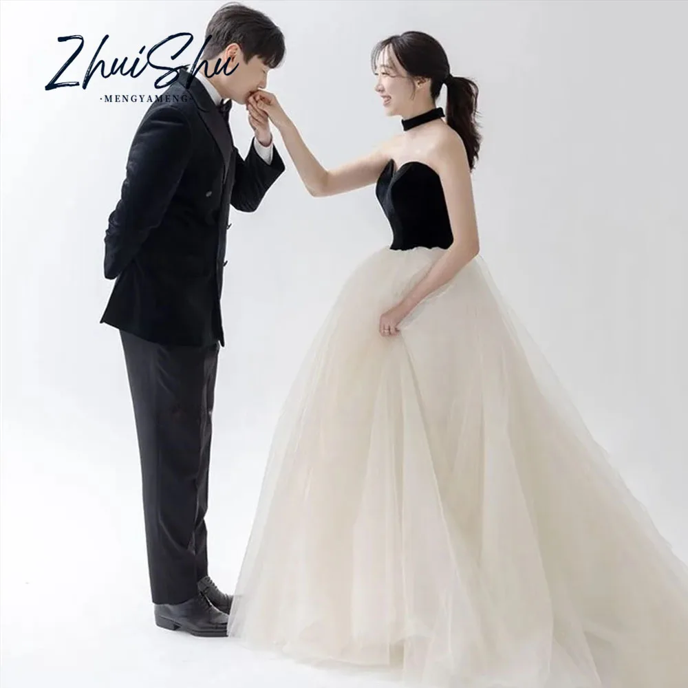 Sweetheart Sleeveless Evening Dress Korea Wedding Photo Shoot Tulle Floor Length Puffy Bridal Formal Party Corset Customized