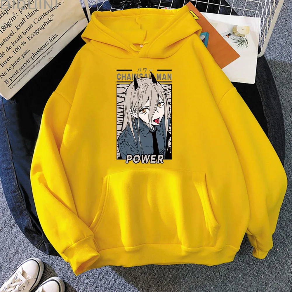 Anime Chainsaw Man Power Kawaii Print Plus Size Hoodie Women Sweatshirts Harajuku Autumn Winter Warm Female Sweatwear Clothing