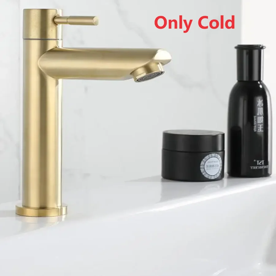Goldfarbener, einzelner, kalter, schnell zu öffnender Waschbecken-Wasserhahn, Rost- und Korrosionsbeständigkeit, Waschbecken-Wasserhahn aus Edelstahl 304