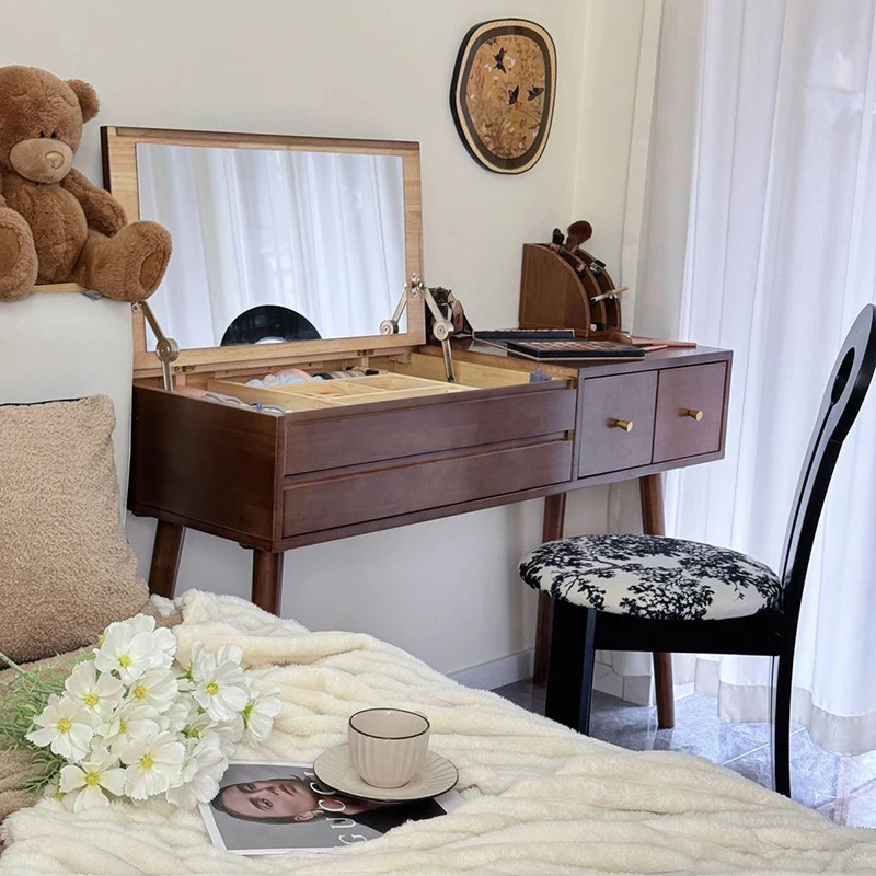 Bureau de vanité élégant multifonctionnel avec miroir pour chambre à coucher, Table de vanité Vintage moderne, meubles de Coiffeuse au Design français