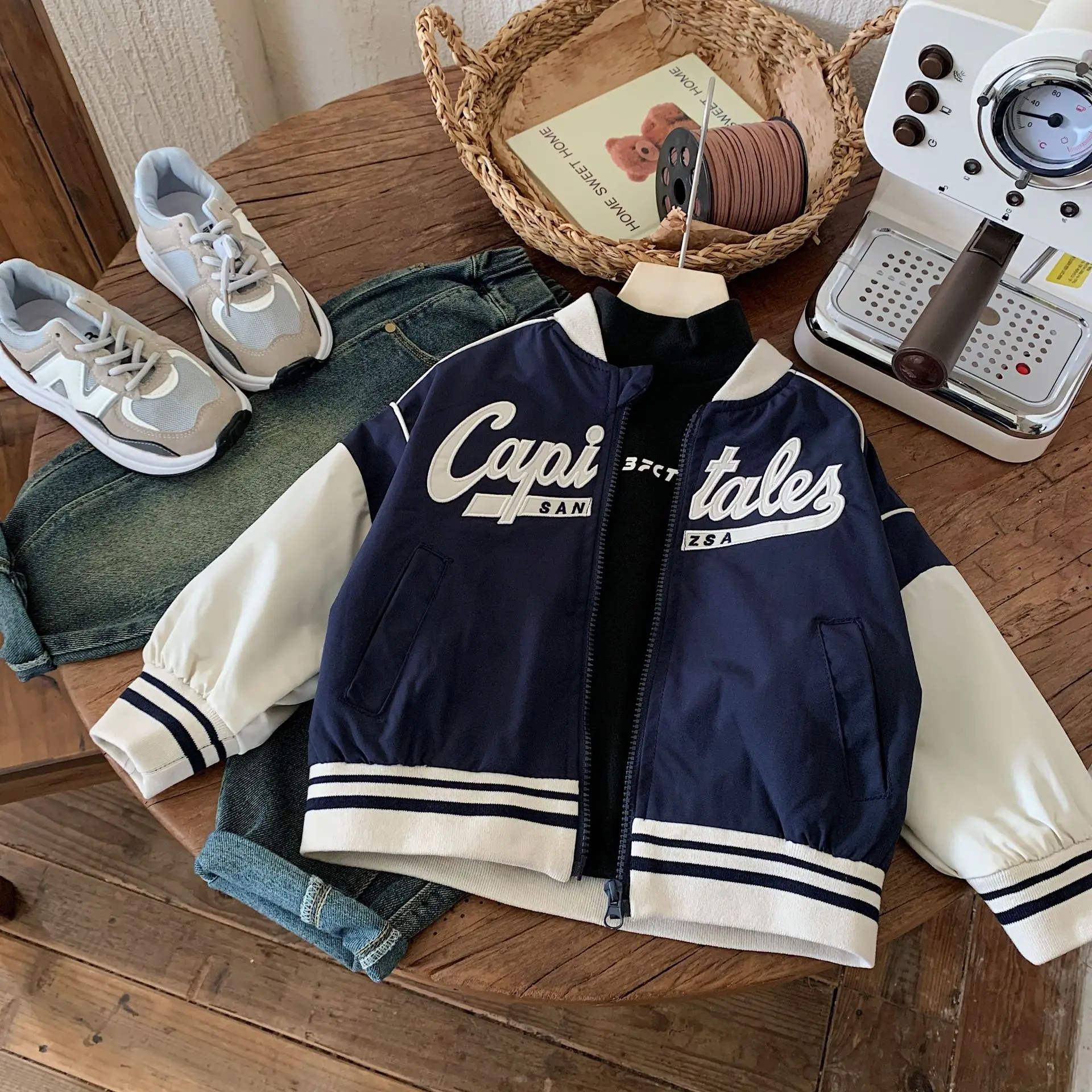 Spring Autumn Baby Boys Preppy Contrast Alphabet Full Zip Varsity Jackets School Kids Stylish Coats Children Outfit Tops 1-12 Yr