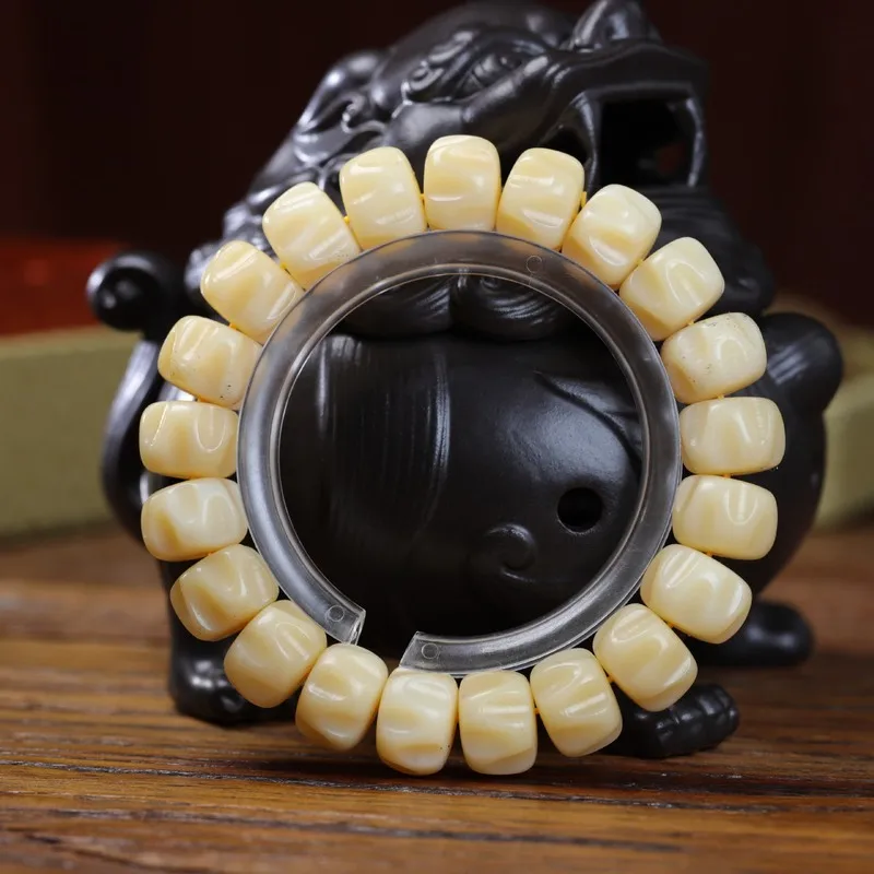 Natural Jadeified Cowbone Single-Loop for Men and Women, Ethnic , Tibetan-Style, Fragrance-Like Bead Bracelet