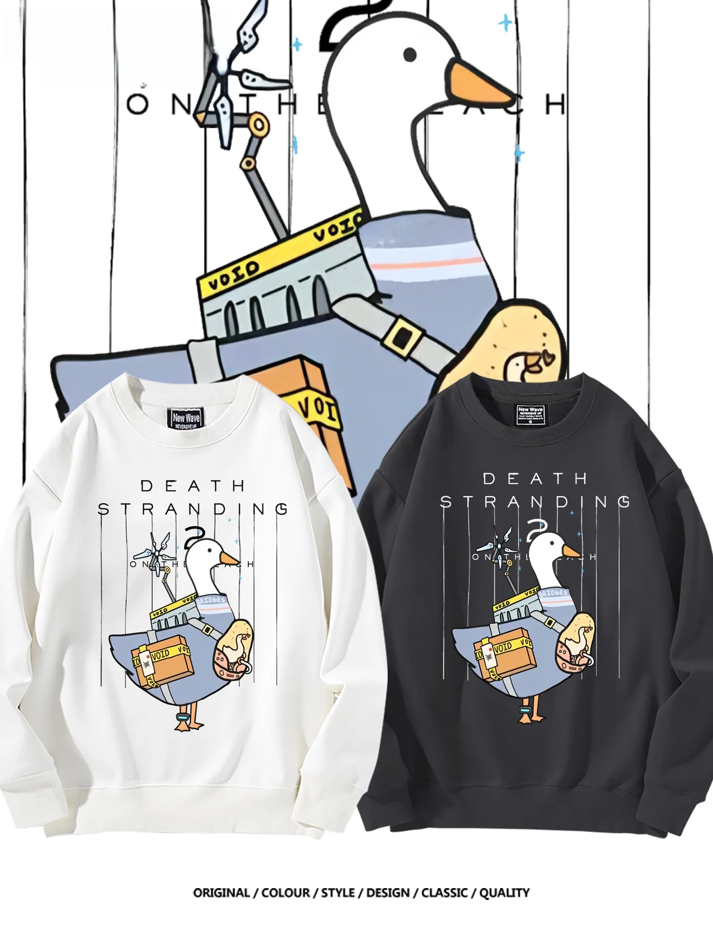 

Death Stranding 2 Game Collaborative Cartoon Goose round Ne Sweatirt Autumn Winter Men Casual Loose Versatile Top