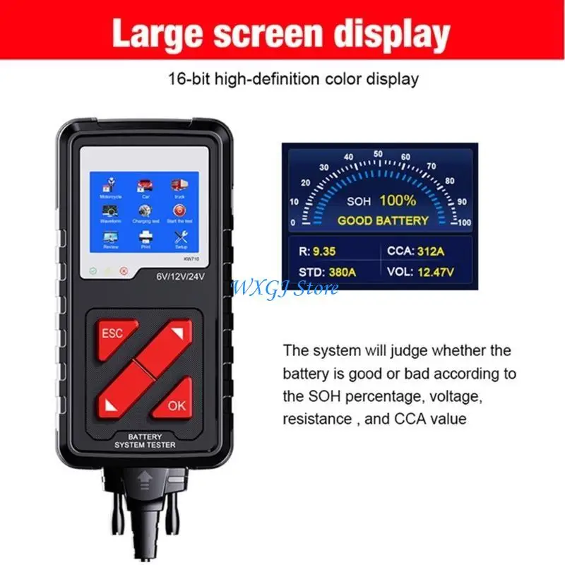 

37JE Battery Tester 6V/12V/24V OBD2 Scanner Cranking Test Charging Tool Automotive Motorcycle Truck Trailer Battery