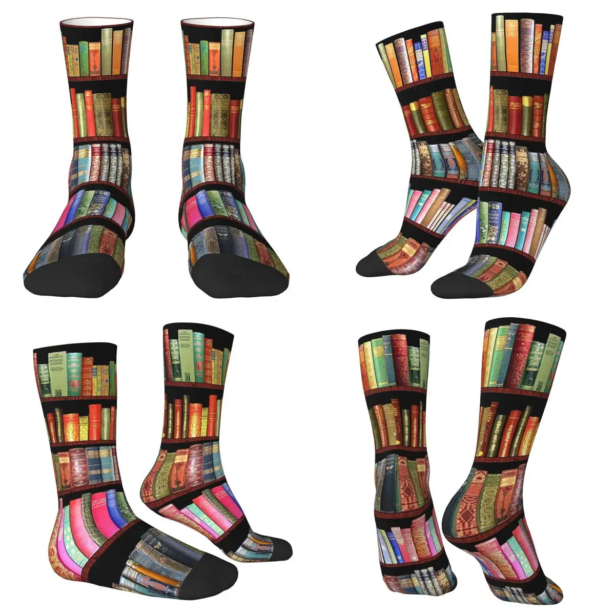 All Seasons Crew Stockings Book Bookshelf Socks Fashion Long Socks for Men Women Valentine's Day Gifts