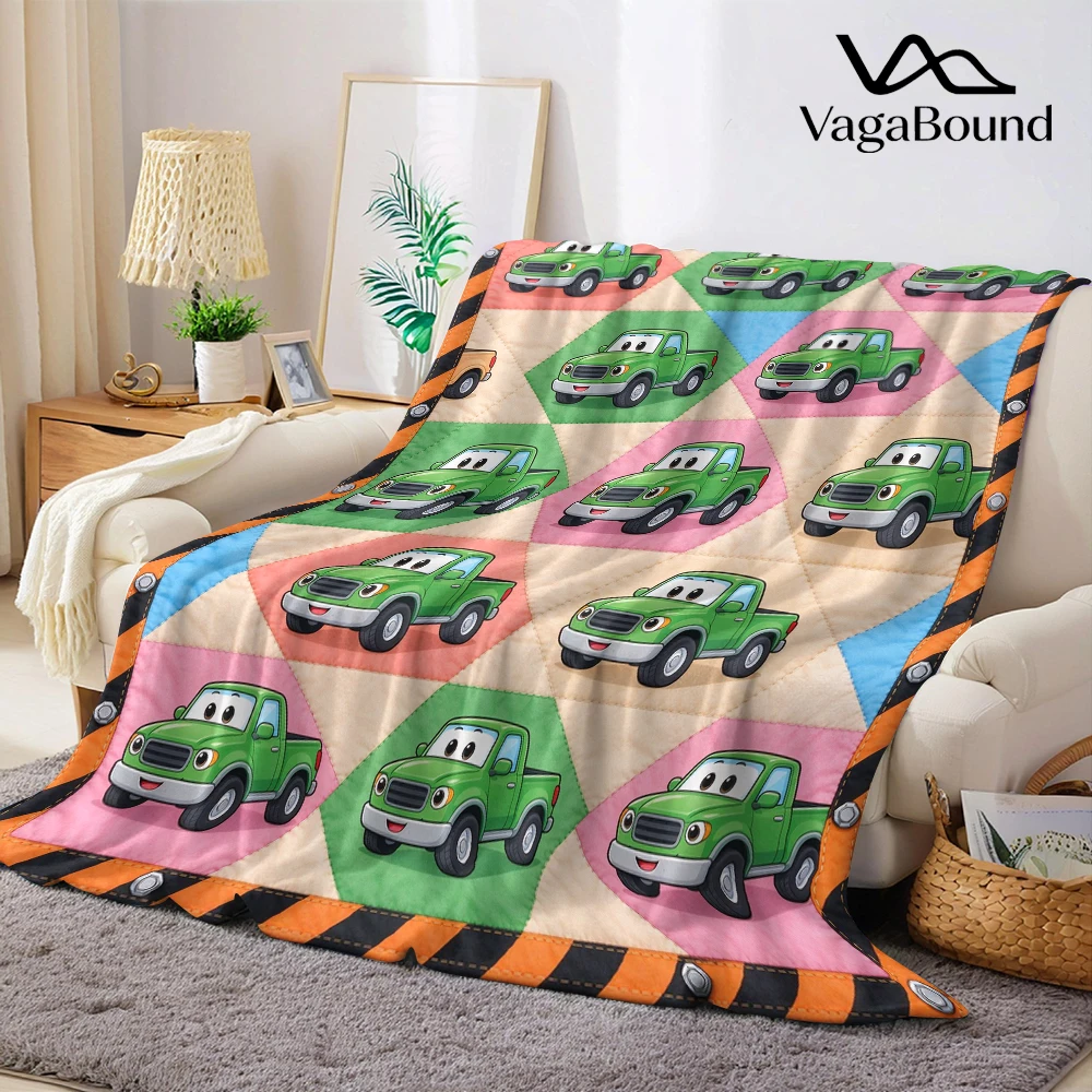 Green Pickup Diamond Bolt Flannel Blanket Perfect for Sofa Office Bed Travel Sleep Read Relax Camping Four Season Use
