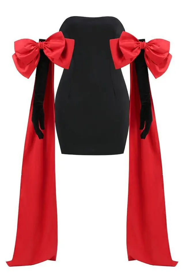 Black And Red  Short Prom Dresses  Bowknot Style Mini Evening  Gowns  Above Knee Cocktail Formal Party Dress