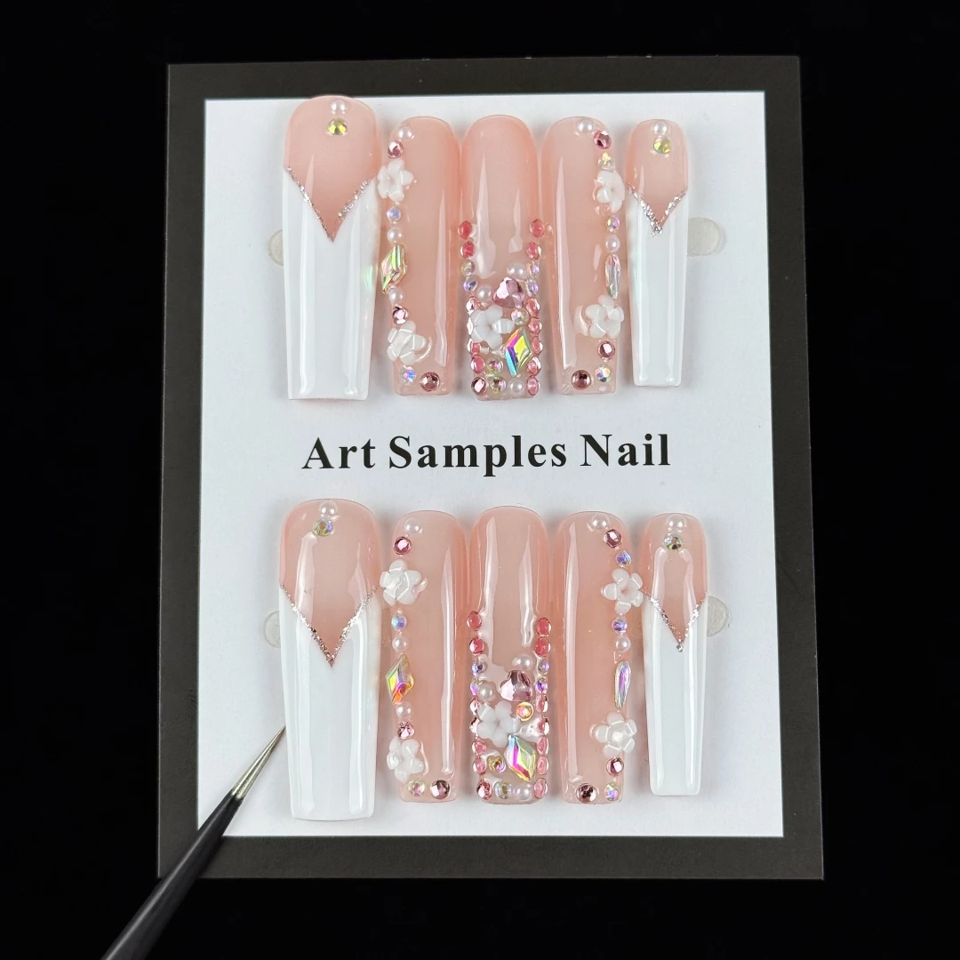 10pcs high-end Luxury-lite style design, hand-painted three-dimensional patterns, fine glittering small diamonds andmade fake