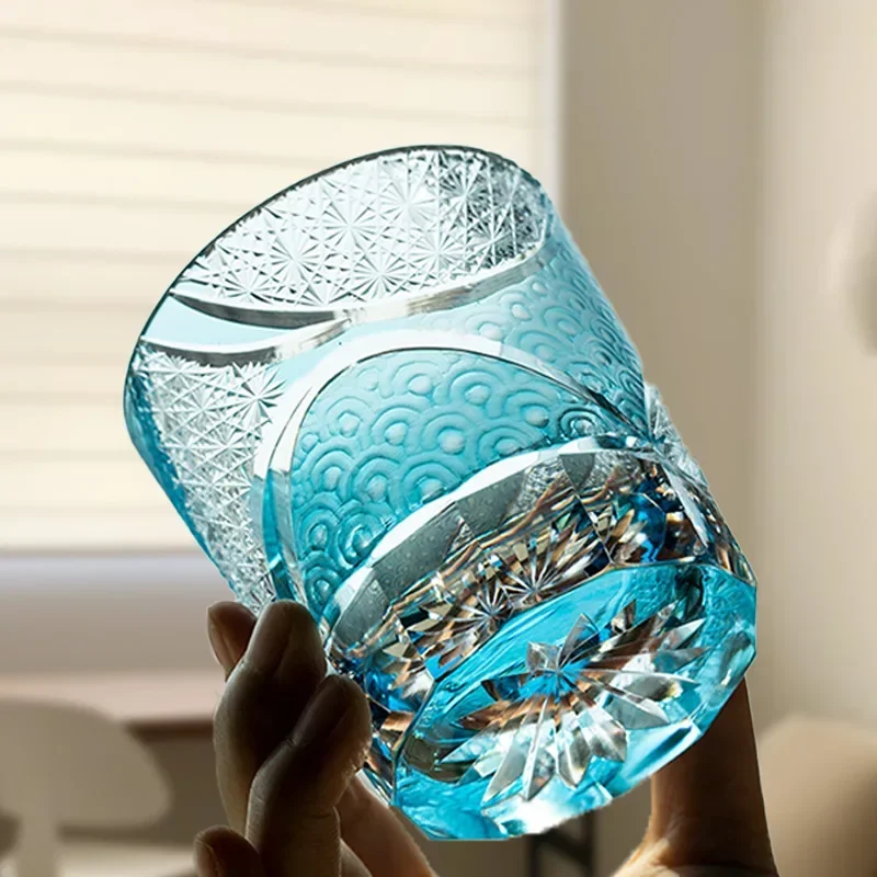 Edo cut ink blue cloud hand-carved glass