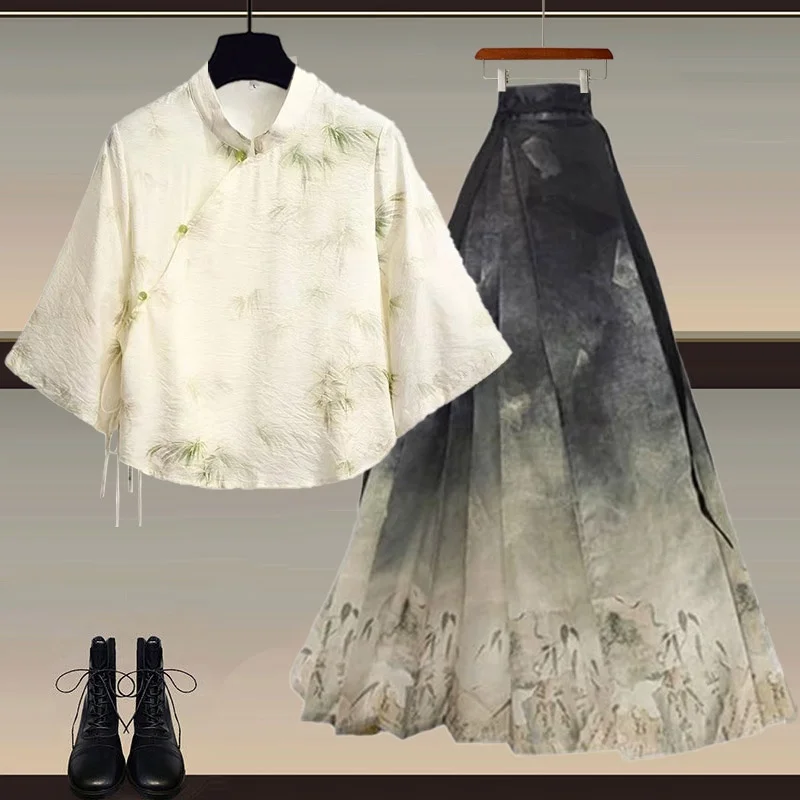 

een Hanfu irt And Skirt Set Slimming Effect Daily Wear Commute Friendly Small Size Friendly Traditional Chinese Costume