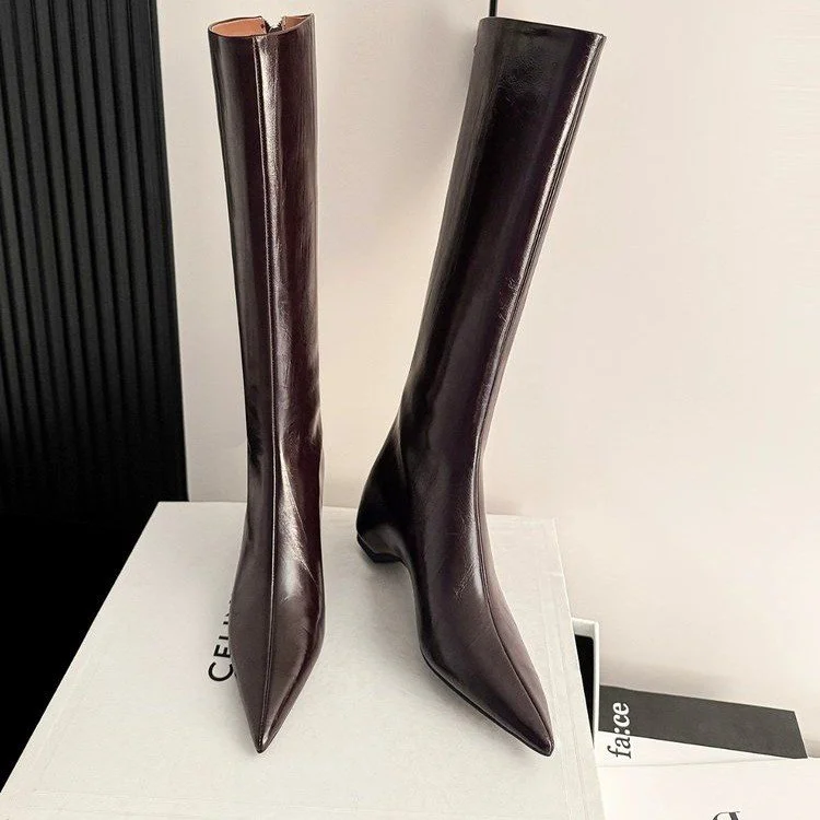 2026 New Women's Fashion Zipper Design Plus Size Knee Boots Spring and Autumn Pointed Elegant Non-slip Comfortable High Boots