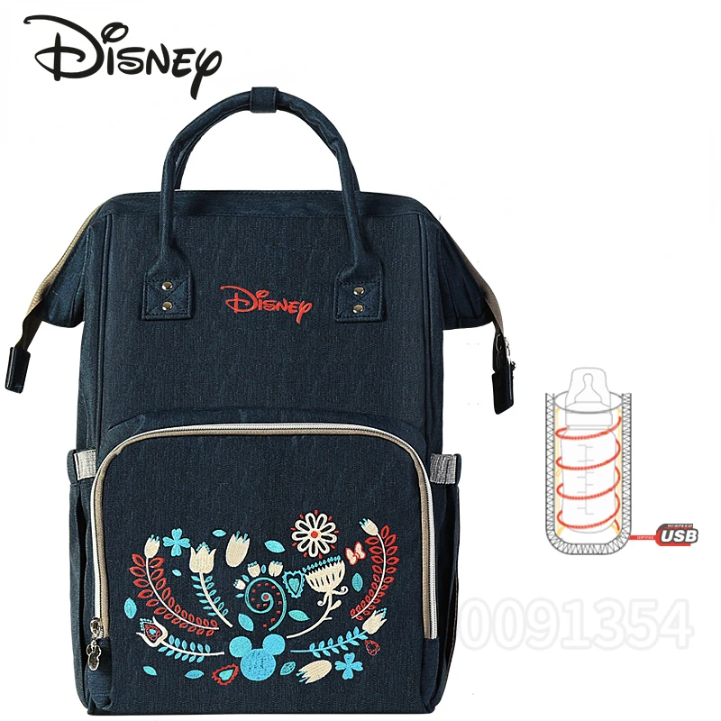 Disney-mochila de Mickey para pañales, bolso de bebé Original de marca de lujo con dibujos animados, mochila multifunción USB