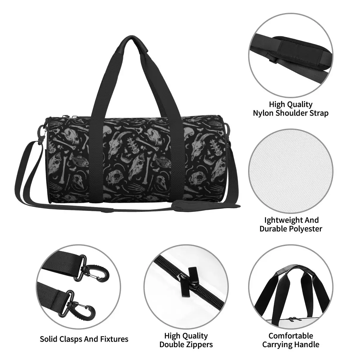 Bones Sports Bags Skull Dark Deniart Travel Gym Bag with Shoes Graphic Handbags Men Design Outdoor Fitness Bag