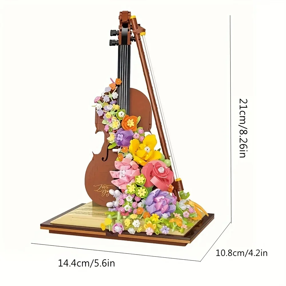 Novel Creative Eternal Flower Music Series, Home Accessories, Simulative Pocket Cello Ornaments Small Building Blocks,Christmas