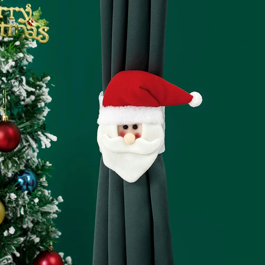 

4pcs Christmas Curtain Buckle Santa Snowman Non-Woven Elastic Strap Window Holder Home Living Room Bedroom Xmas Curtain Tiebacks