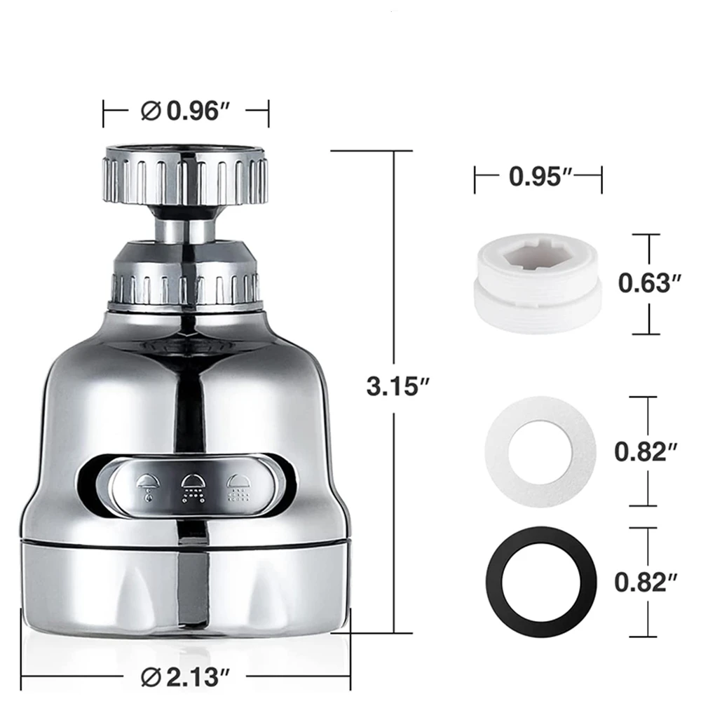 360 Degree Kitchen Faucet Aerator Adjustable Swivel Three Mode Sprayer Filter Diffuser Water Saving Bath Nozzle Faucet Connector