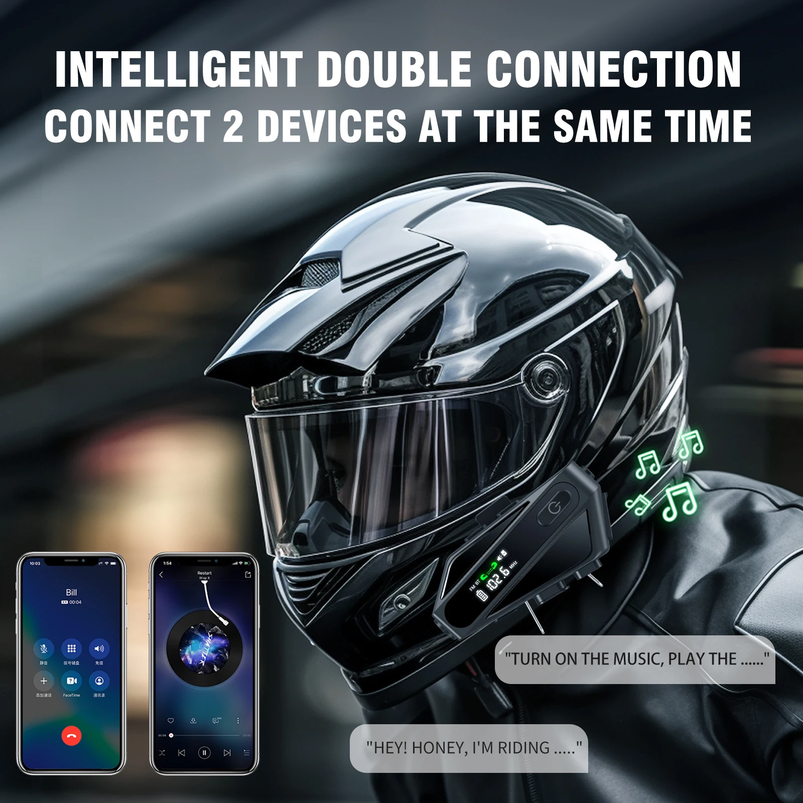 1/2PC C6 Motorcycle Helmet Bluetooth Intercom Headset AI Distance Led Lighting FM Voice CVC Noise Reduction IPX5 Waterproof