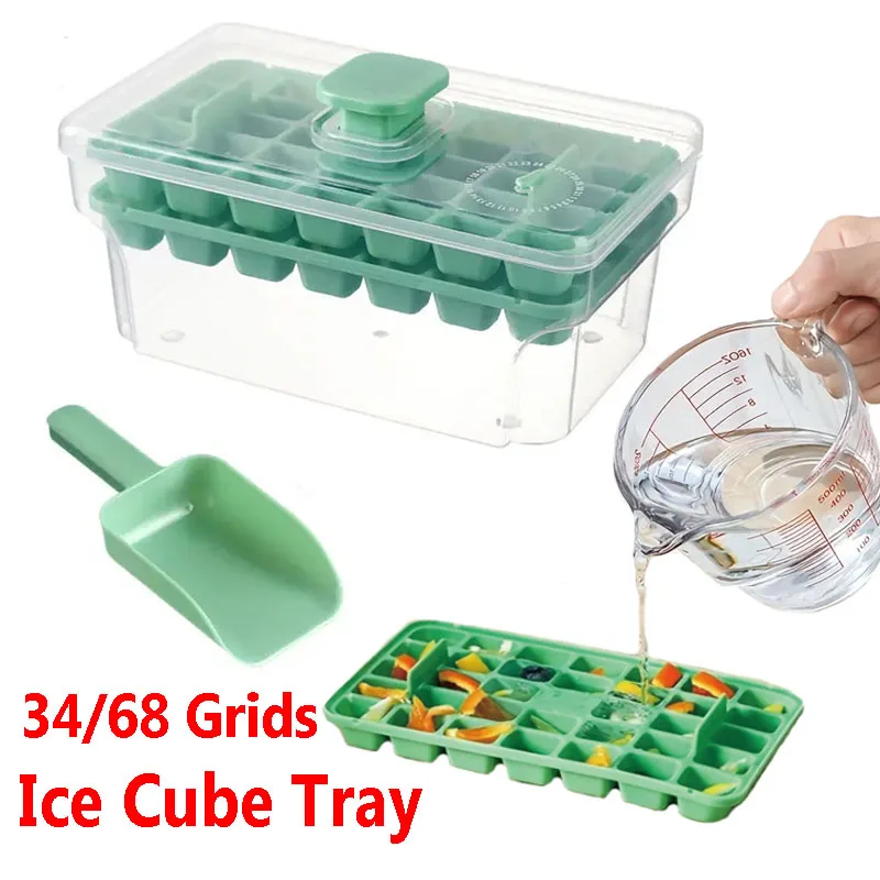 

34/68 Grids Pressing Ice Cube Molds Ice Cream Molds Home Ice Box Model Easy To Take Off The Mold Freezing Whiskey Cocktail Tools