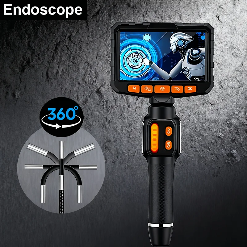 360 ° rotating dual-lens endoscope, 3.9/6.0MM 5-inch IPS endoscope inspection camera, automotive mechanical industrial endoscope