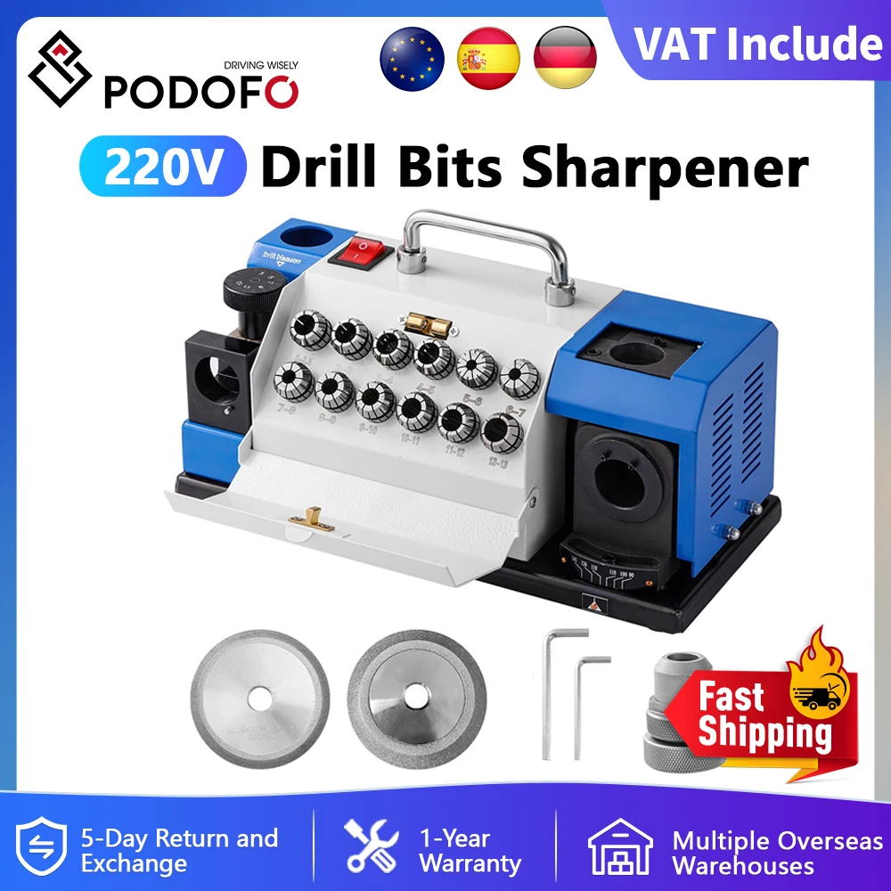 Podofo Affûteuse de forets hélicoïdaux 2-13MM, Affûteuse de forets de bureau 5300RPM, Affûteuse de couteaux automatique, Affûteuse/Meuleuse de forets 90-145 °   Ajuster