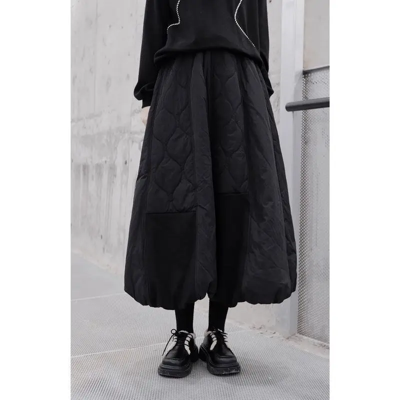 Women's Autumn and Winter Clothing Niche Knit Splicing Thick Cotton Clip Skirt Children's Autumn and Winter Warm Half Skirt