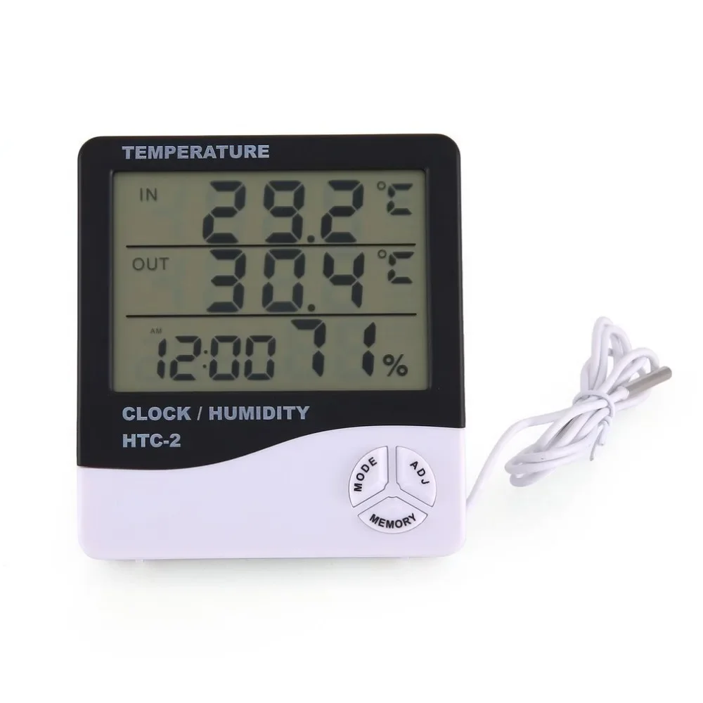 Digital Thermometer Hygrometer Electronic LCD Temperature Humidity Meter Weather Station Indoor Outdoor Clock HTC-2 HTC-1