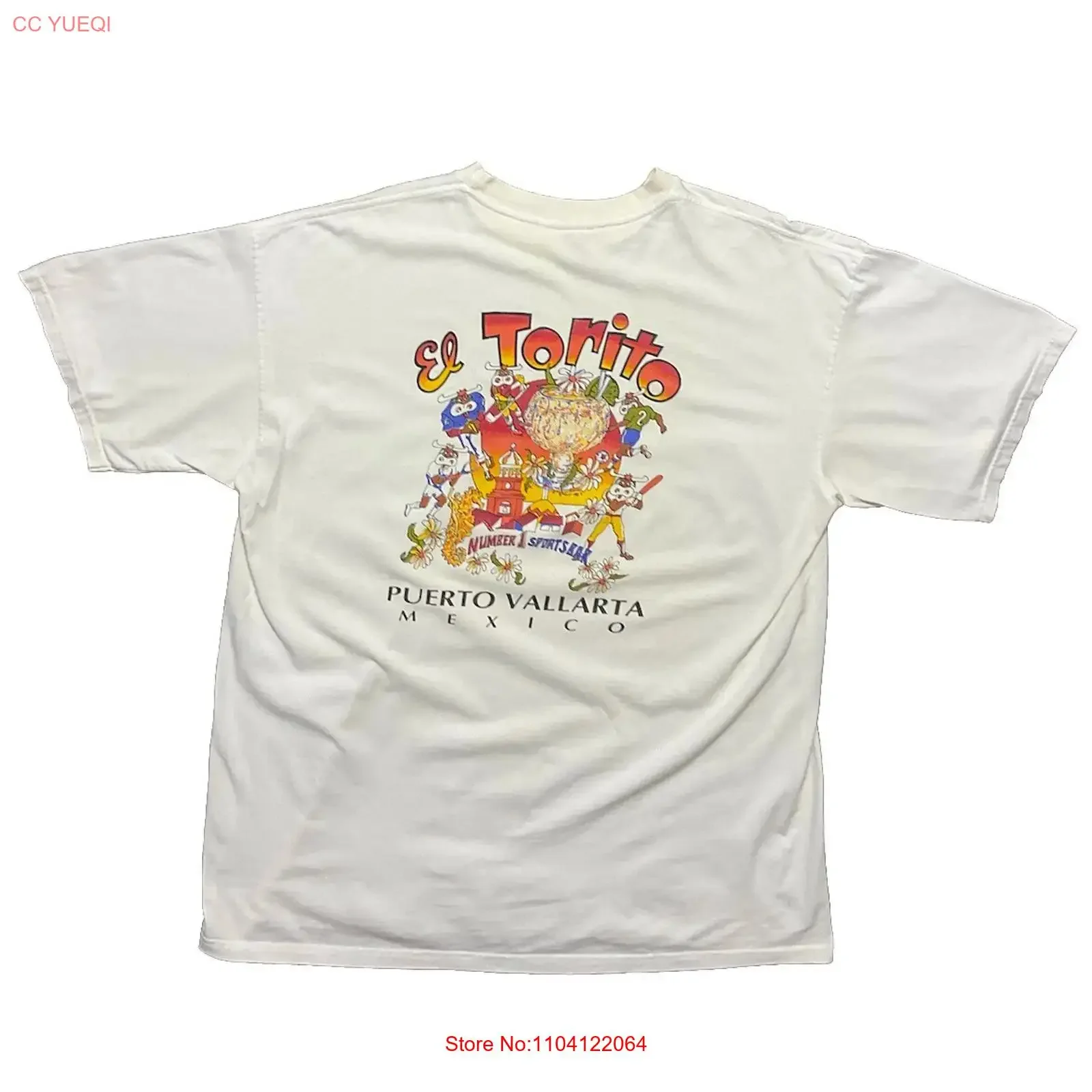 Camiseta Vintage El Torito Sports Bar Puerto Vallarta México Turística Años 90 XL Lavada Versátil Ropa de Diseñador Casual
