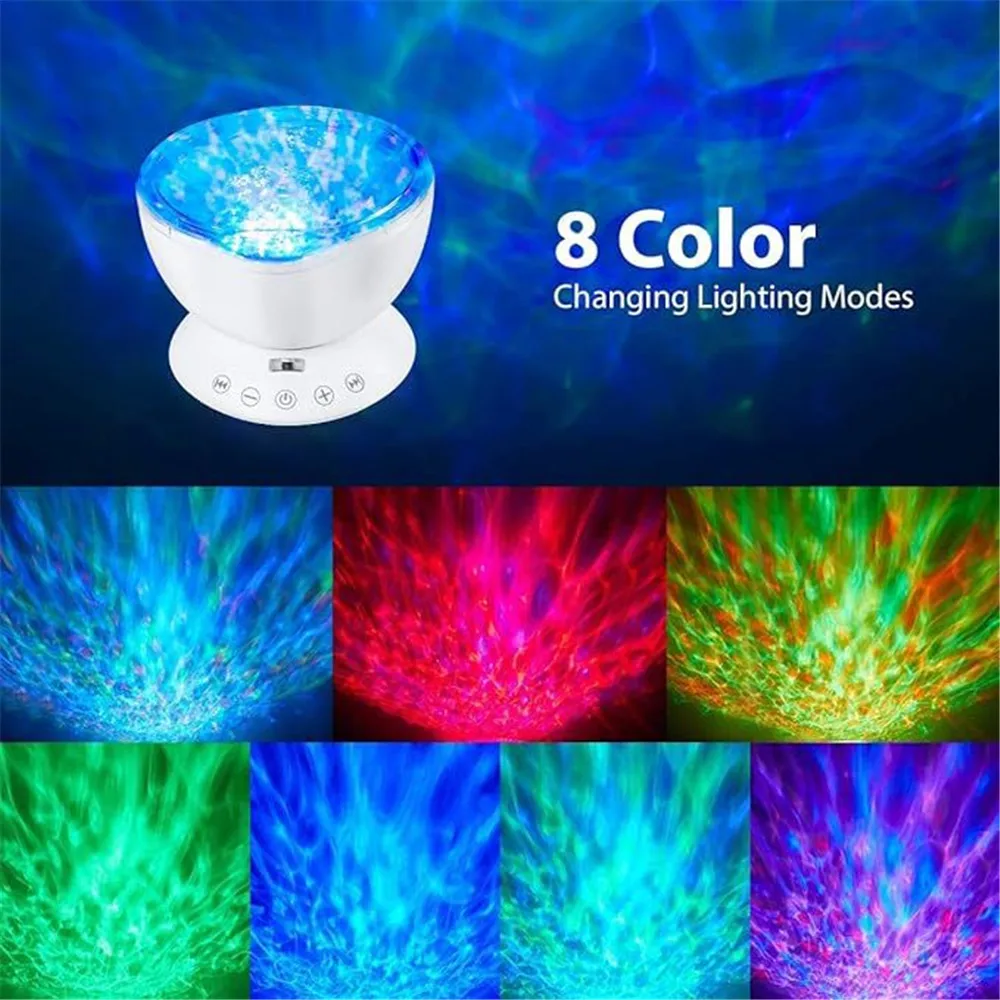 Decorative Night Light Kids LED Projection Night Light Remote Control Ocean Wave Projector With Music Player For Gifts