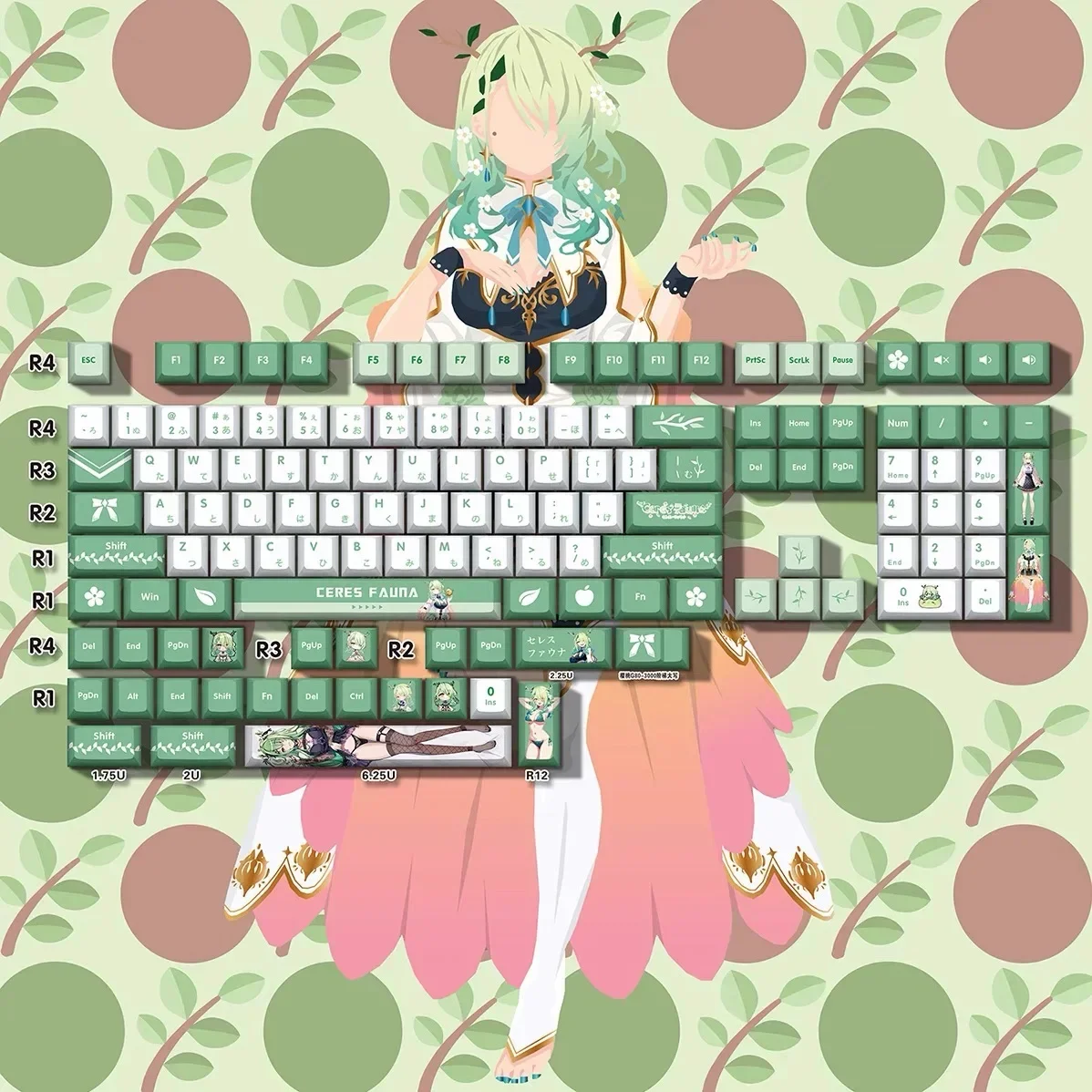 132 klawisze Ceres Fauna Keycaps PBT Vtuber Hololive Key Cover DYE Sublimation Cherry MX Axis Switch Keycap Klawiatura mechaniczna