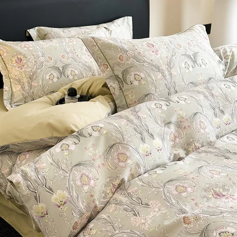 60S Long Staple Cotton Satin Bedding Sets Digital Printed Quilt Cover Set Skin Friendly Ultra Soft Bedclothes for All Seasons