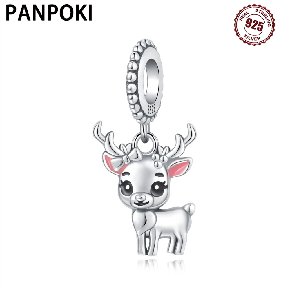 

925 Sterling Silver Cute Christmas Deer Pendants Bracelet Charms Fit Women Jewelry Party Beads DIY Fine Gifts Accessories