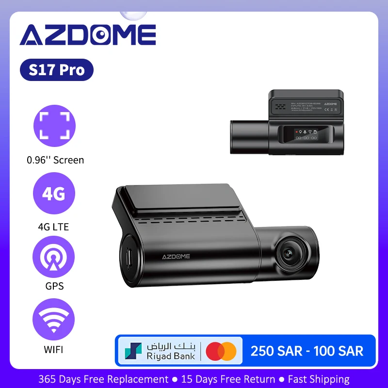 AZDOME S17 Pro Dash Cam 1440P GPS WIFI Front Camera for Car DVR with 4G Module Hardwire Kit 24H Parking Mode Voice Control WDR