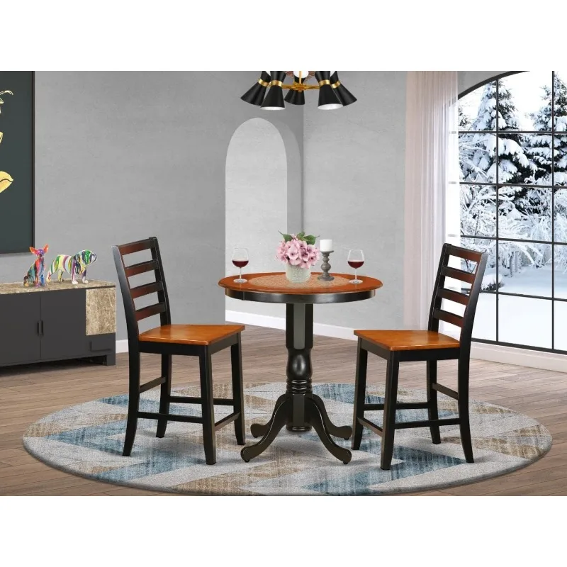 3 Piece Kitchen Counter Set for Small Spaces Contains a Round Dining Room Table