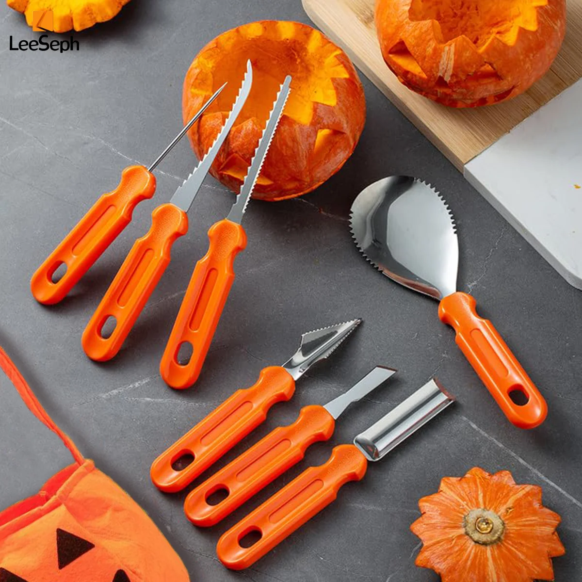 Leeseph Halloween Pumpkin Carving Kit, Stainless Steel Carving Tools Set with Carrying Bag, Halloween Decoration DIY Carver Tool