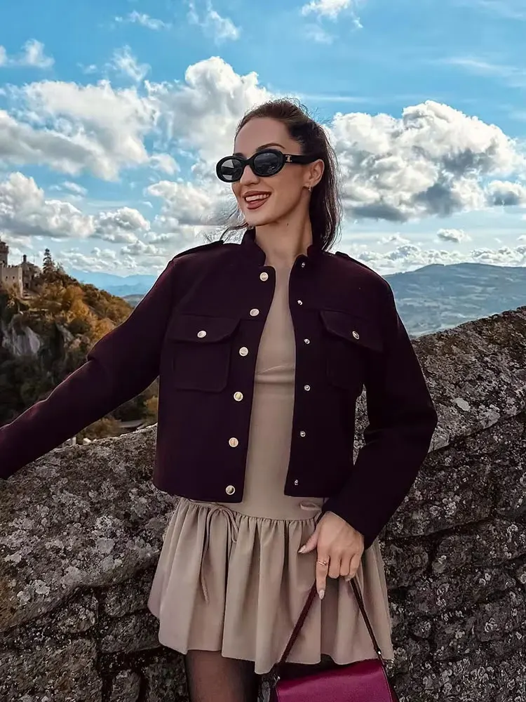 HH Female Street Fashion Jackets For 2024 Autumn Fashion Long Sleeves Lapel Single Breasted Solid With Pockets Causal Coats