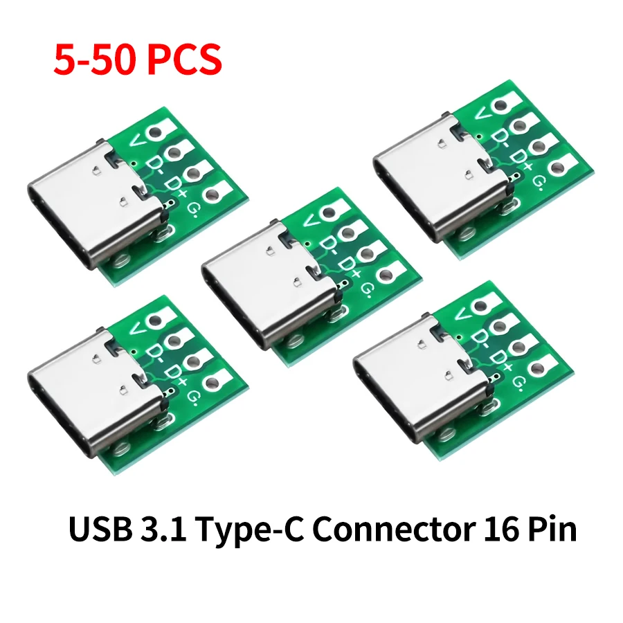 5-50 Pieces Type C Connector Test PCB Board Plate Adapter Socket USB 3.1 16 Pin For Data Line Wire Cable Transfer Data Charging