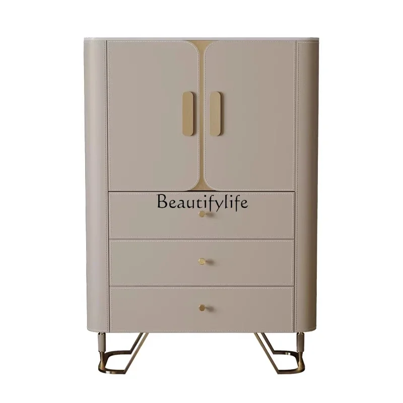 

LJY*Light luxury rock slab dining side cabinet Modern living room storage entrance storage High integrated wall saddle leather s