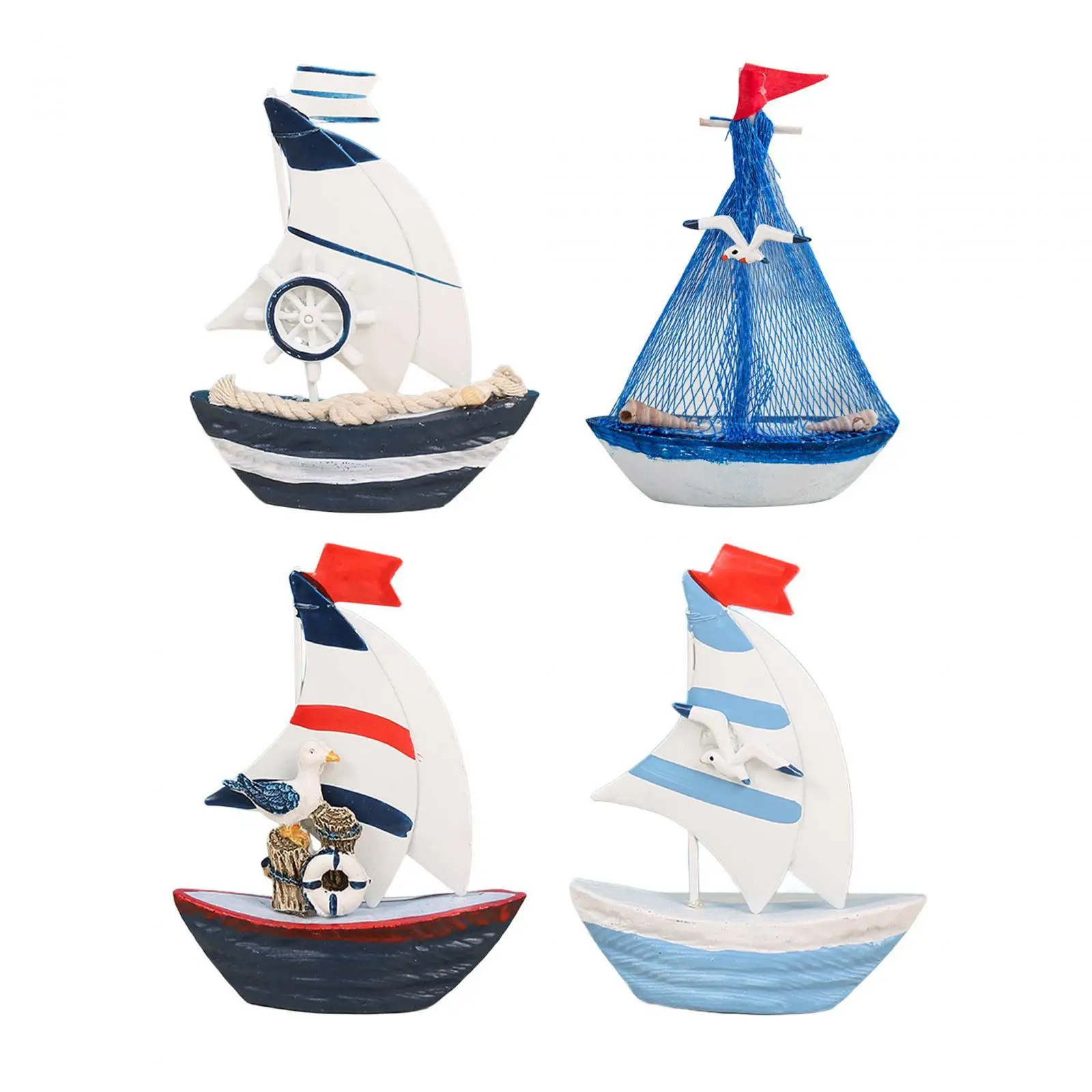 4x Mini Sailing Boat Nautical Theme Sailing Boat Sculpture for New Year Gift