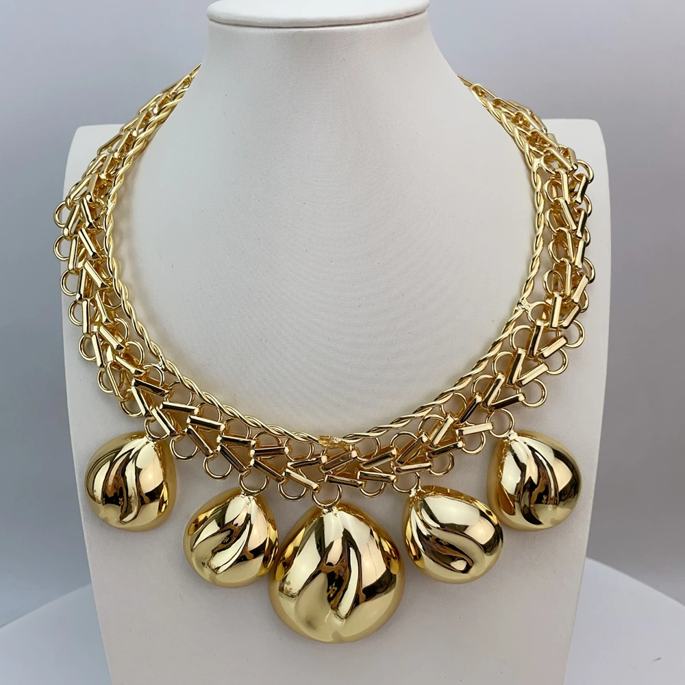 EMMA المرأة الأفريقية قلادة أقراط سوار فستان الزفاف حتى اكسسوارات طقم مجوهرات مطلية بالذهب الإيطالي FHK21633