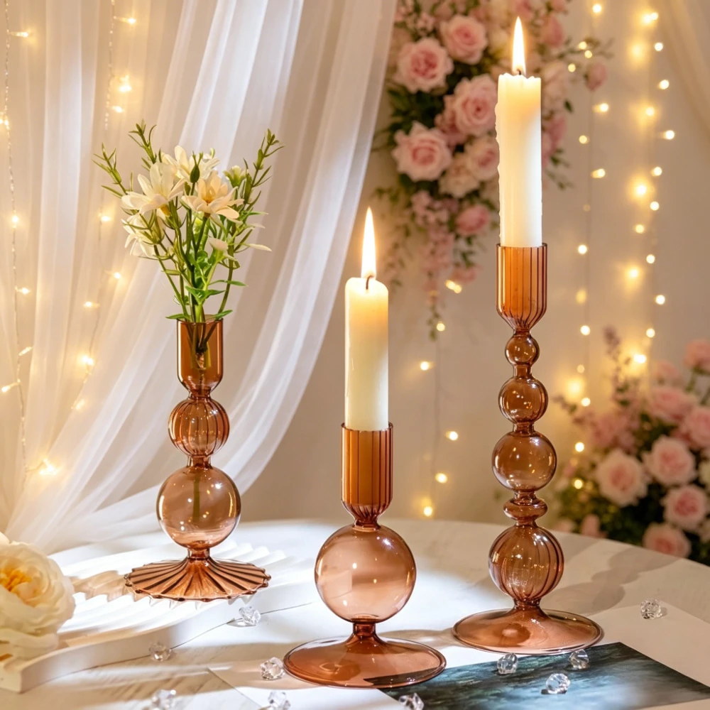 3pcs Creativity Glass Candle Holder Colored Romantic Desktop Candlestick Ornament Wedding Decorations Dinner Parties