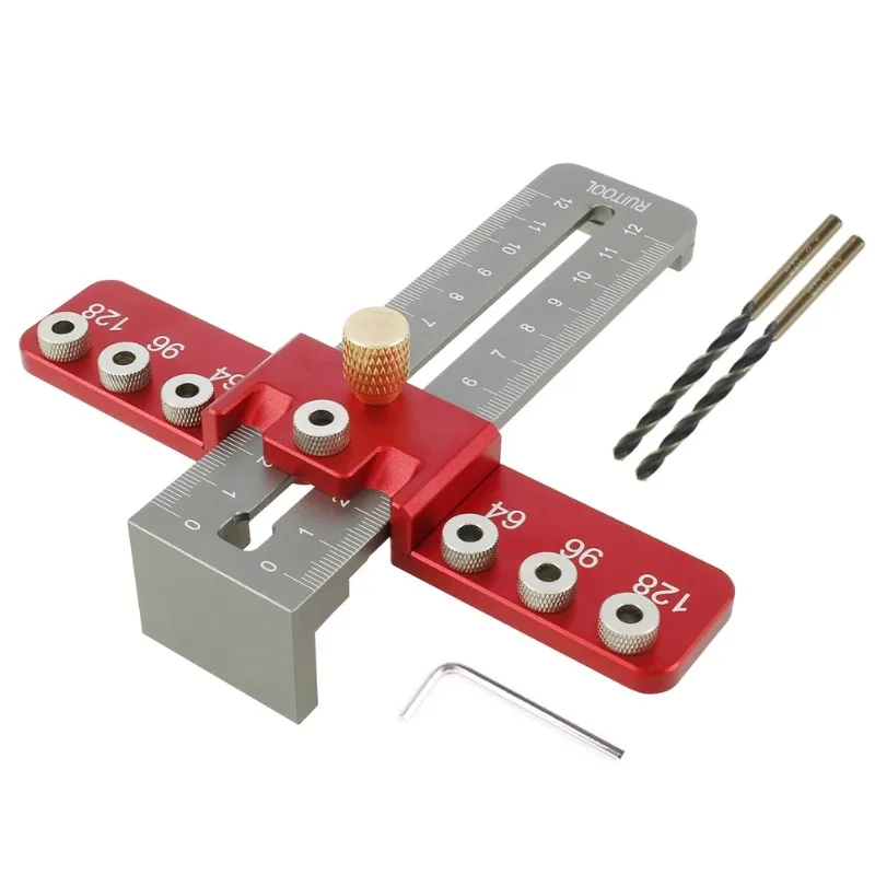 Drill Guide Punch Locator Template Ruler Adjustable Woodworking Drilling Locator for Cabinet Handles and Pulls Hole Punch Tool
