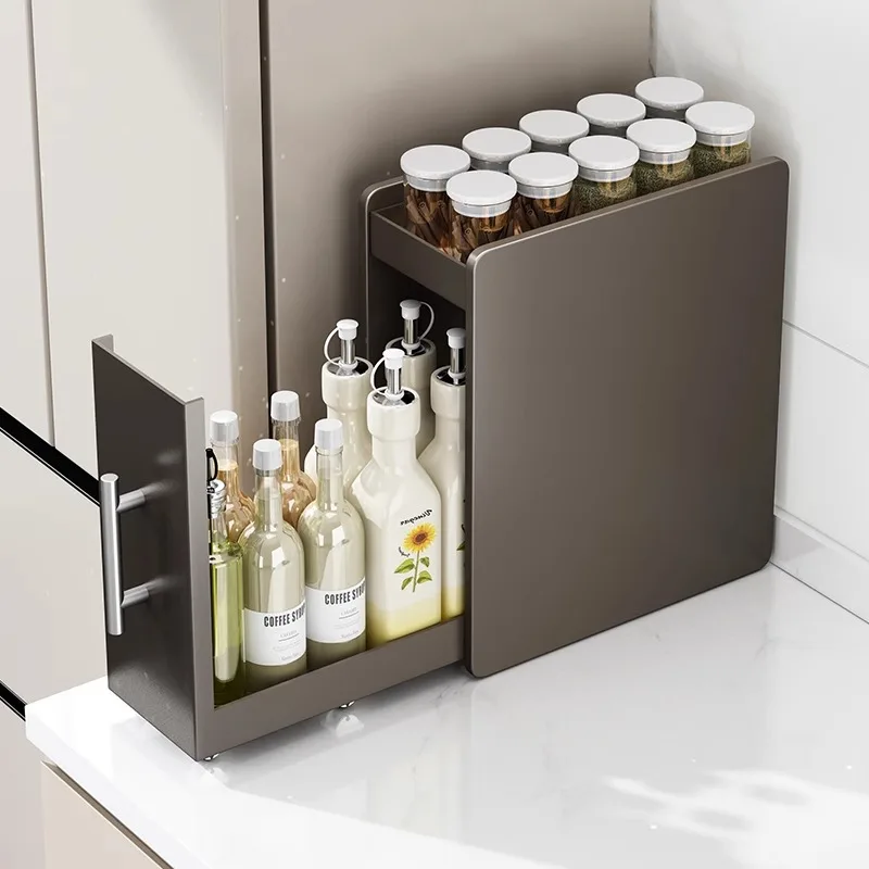 

Kitchen pull-out seasoning rack multi-functional countertop narrow side multi-layer seasoning oil, salt, sauce and vinegar stora