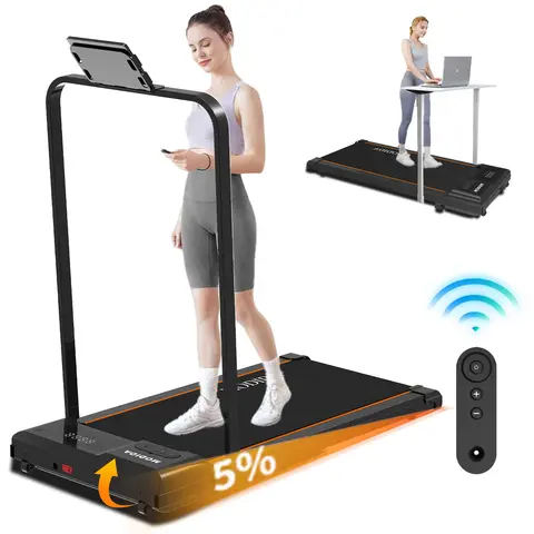 Walking Pad Treadmill with Foldable Handrail, 3.5HP Quiet Motor, 12-Speed LED Display, 300LB Capacity, Portable Under Desk Treadmill for Home Office Apartment Small Spaces