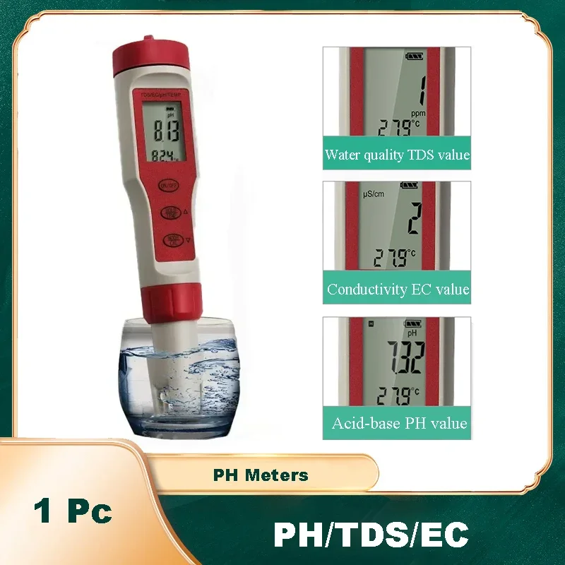 

Тестер качества воды TDS/PH/EC 3 в 1, цифровой детектор качества воды, ручка для тестирования проводимости PH, инструмент для измерения питьевой воды